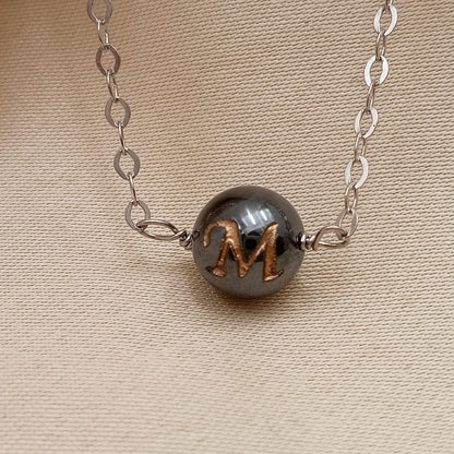 Personalized Name Letter Gun Metal Ball With Chain