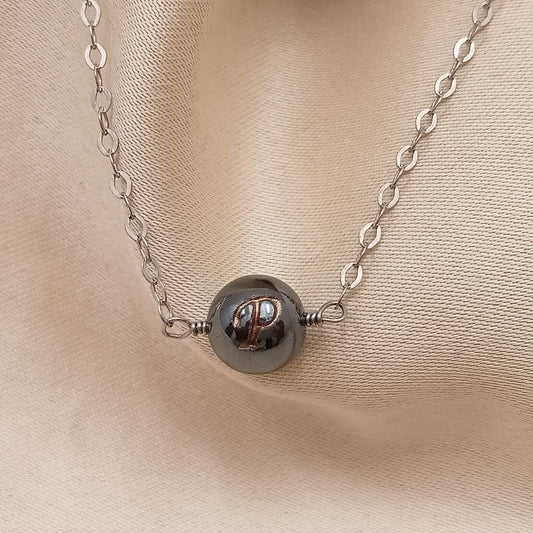 Personalized Name Letter Gun Metal Ball With Chain